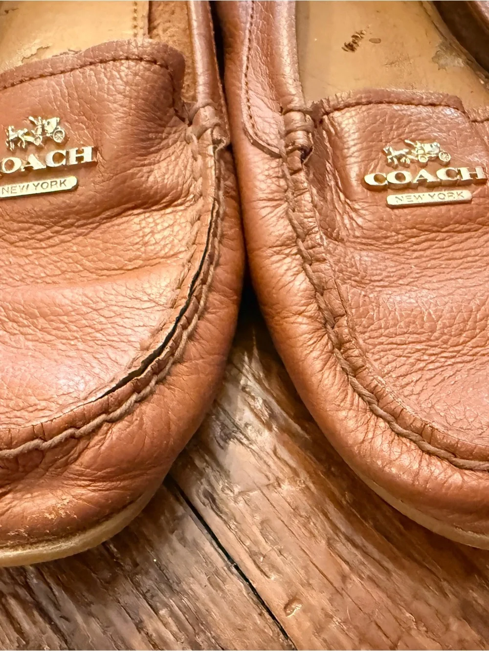 Coach Leather Driving Loafers in Cognac Brown